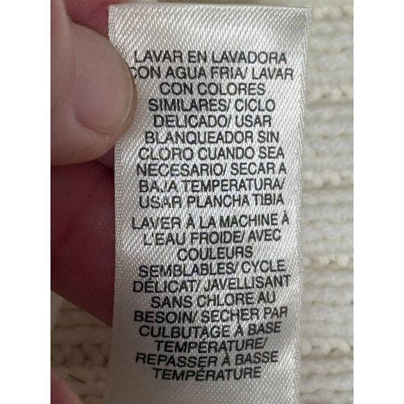 Y2K DKNY Women's Ivory Cable Knit  Sweater Button Details  Ribbed Hem Size L - Picture 12 of 13